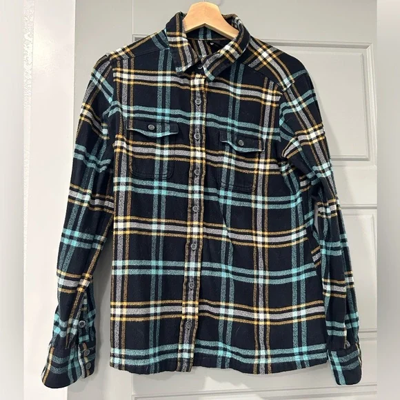 Patagonia Fjord Flannel black, yellow and turquoise plaid - Picture 2 of 4